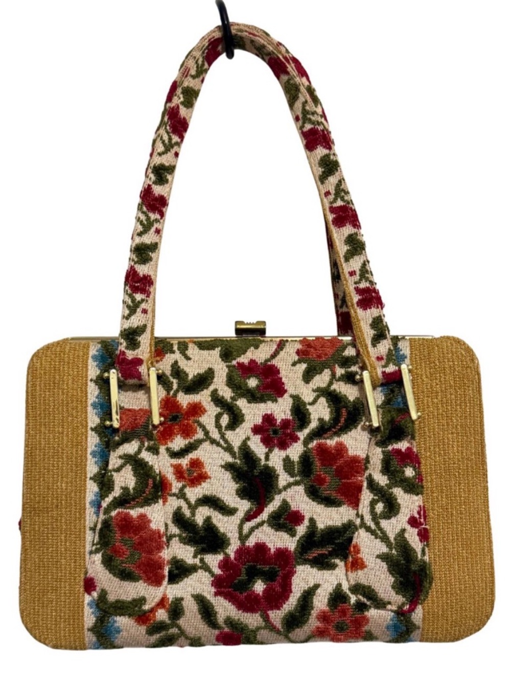 Vintage 1960's Lou Taylor Tapestry Carpet Bag Purse  Attached Mirror Inside